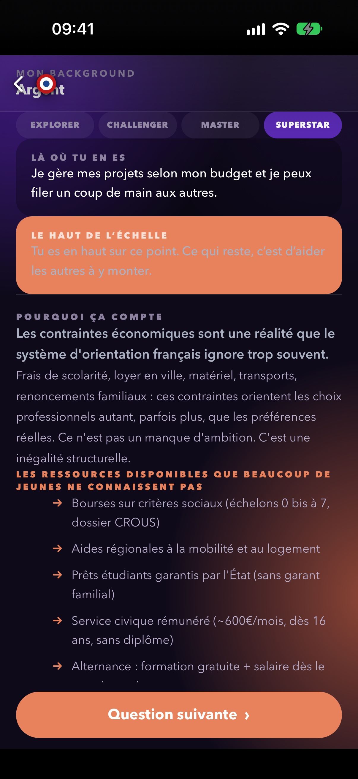 Retour après une réponse : les quatre paliers, de Explorer à Superstar