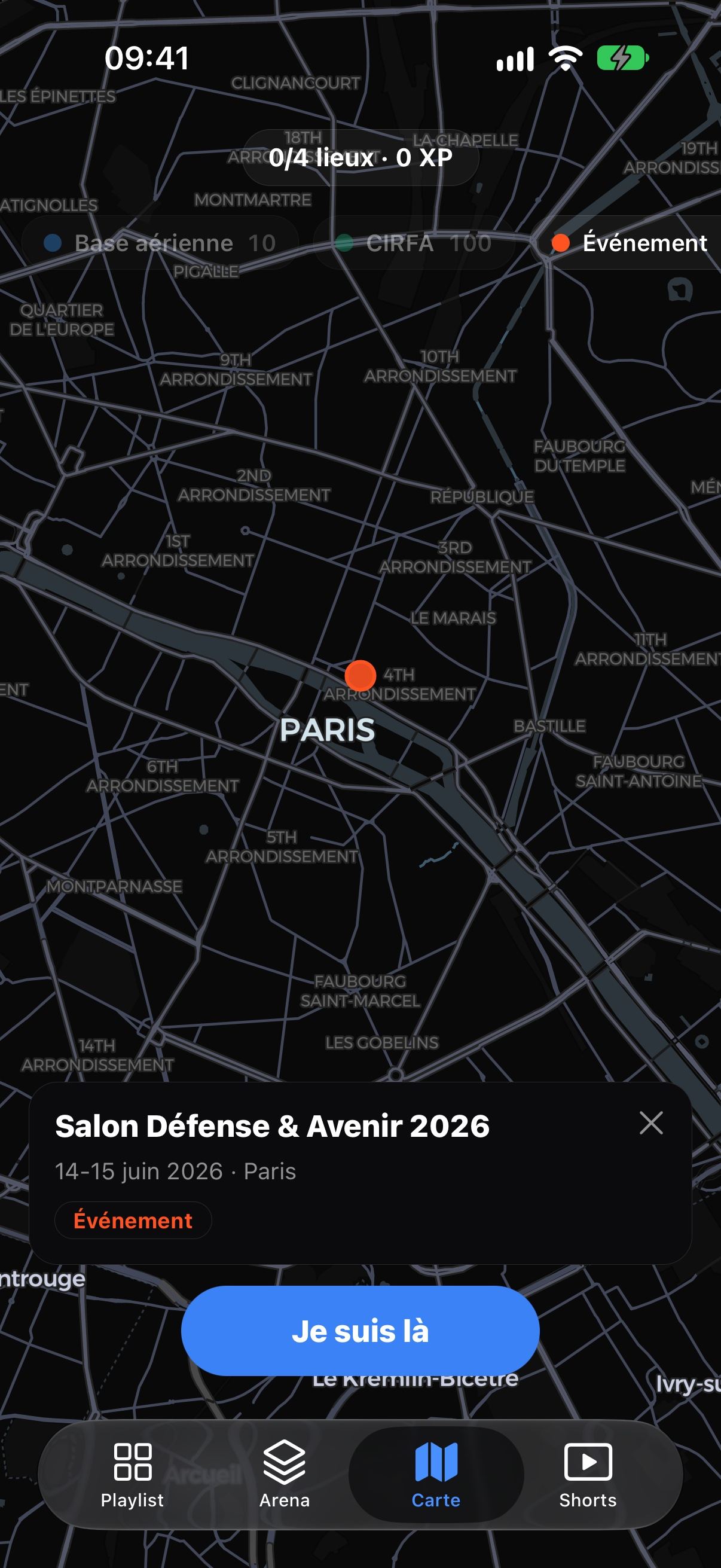 Carte : le Salon Défense & Avenir à Paris et le bouton Je suis là