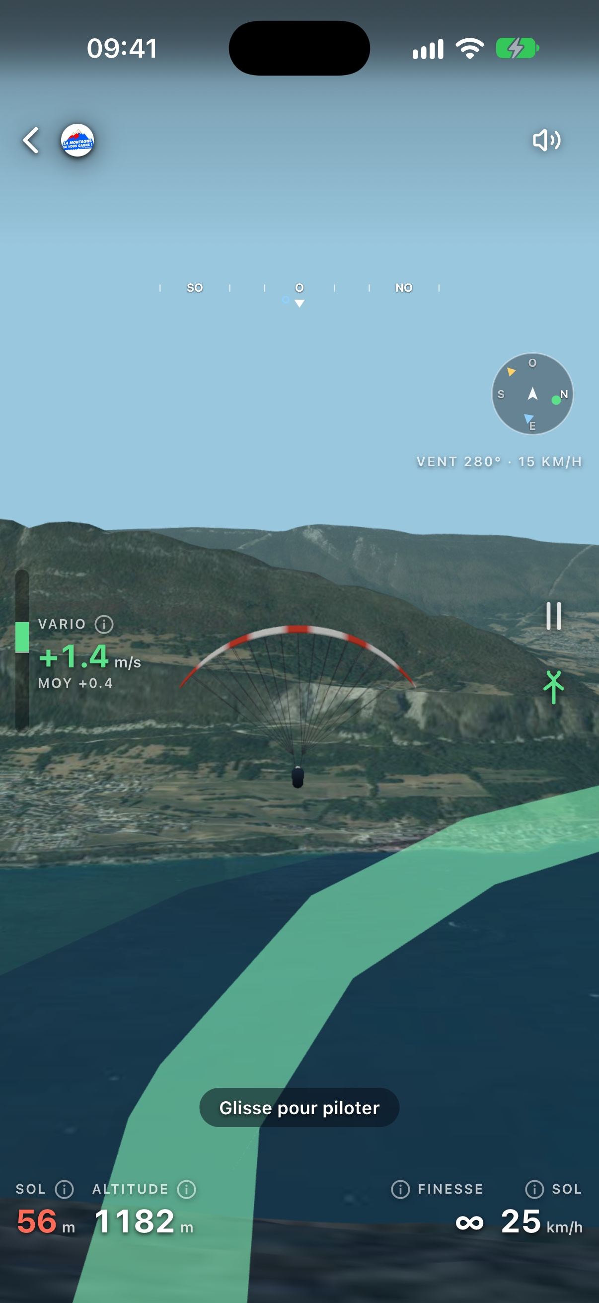 Ligne de crête : Parapente en 3D sur relief réel